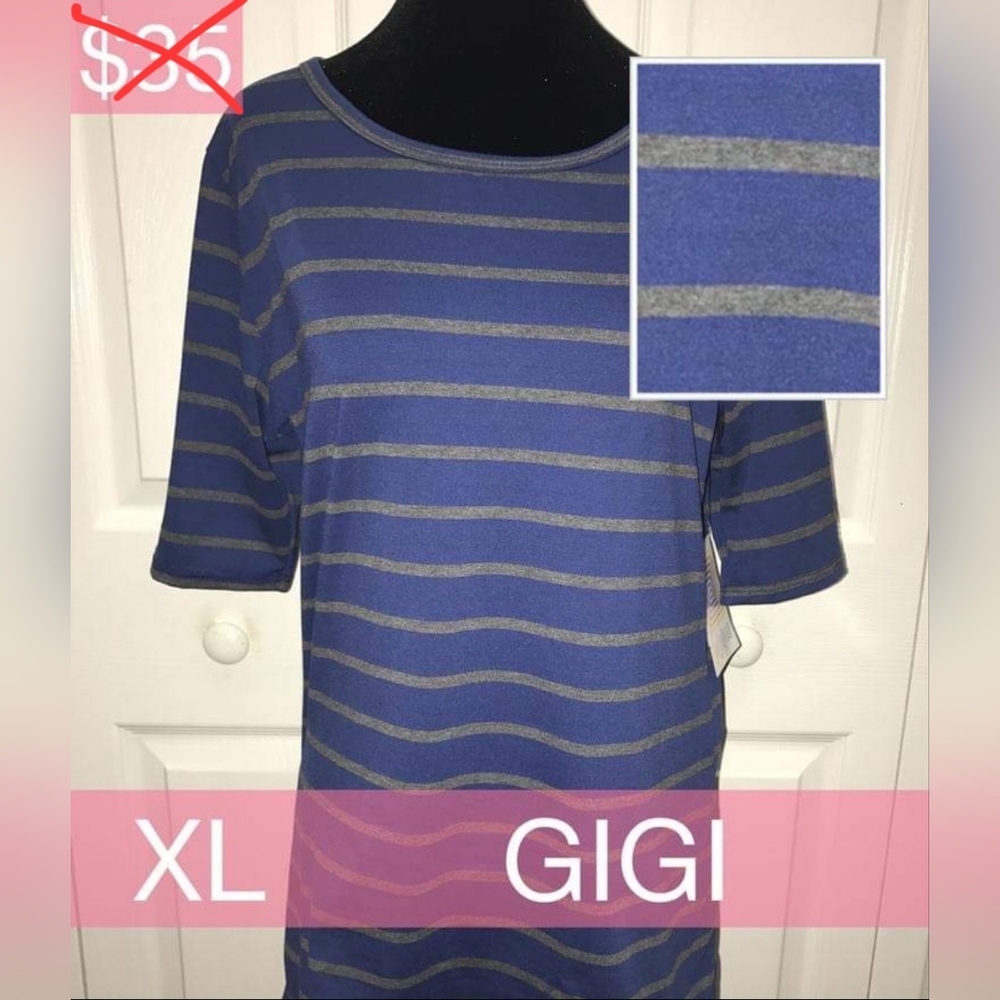 XL Blue and gray striped Lularoe Gigi